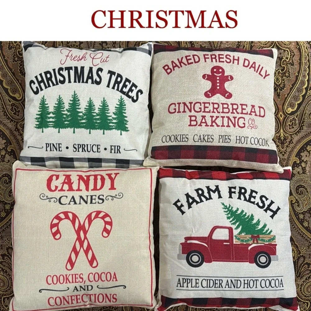 Christmas House Farmhouse Christmas Pillow Covers Set of 4